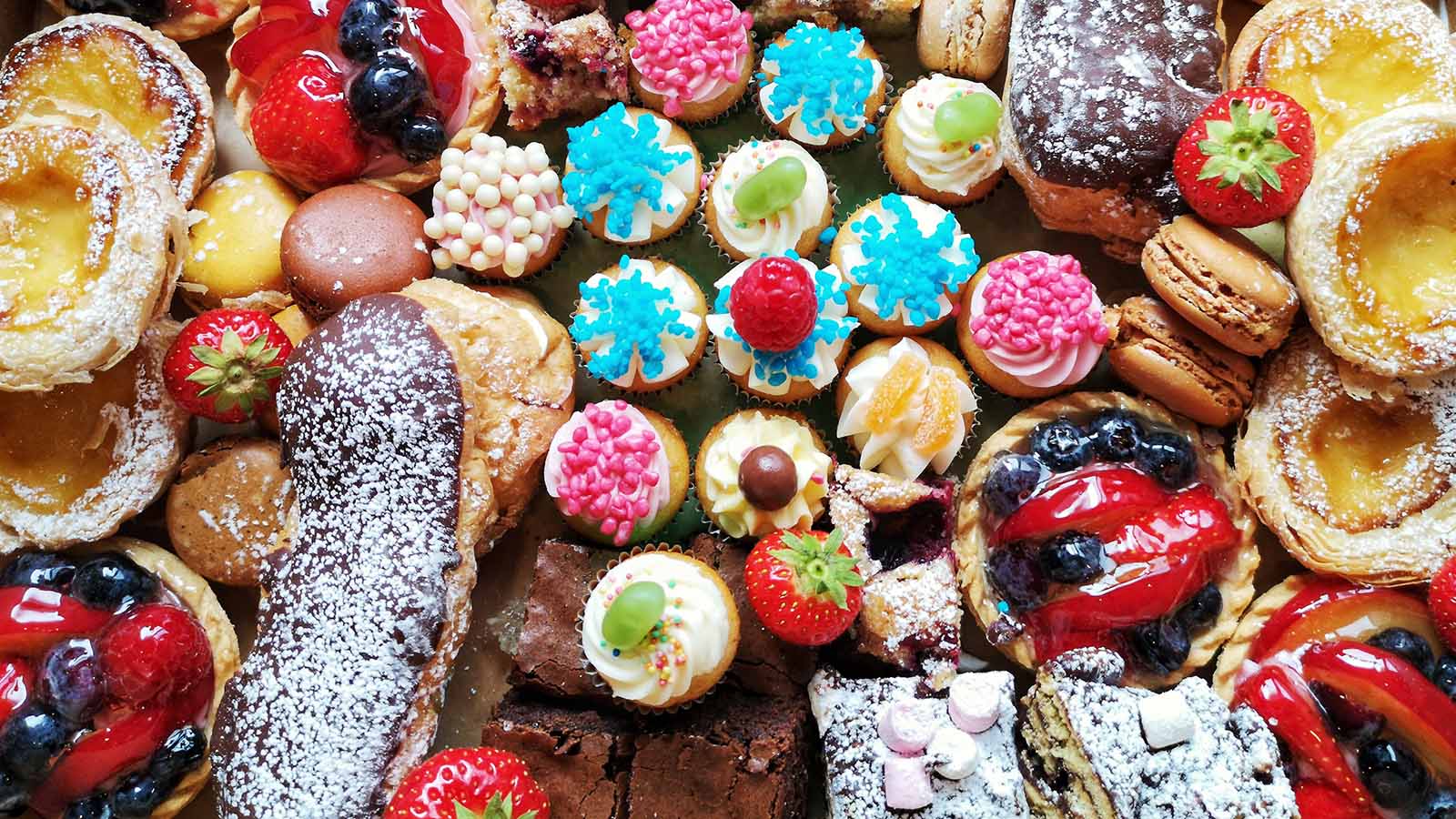 top view of colourful dessert platter